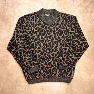 Vintage 80s Pearlette Plus Metallic Sweater Triangle Geometric Retro Disco Party